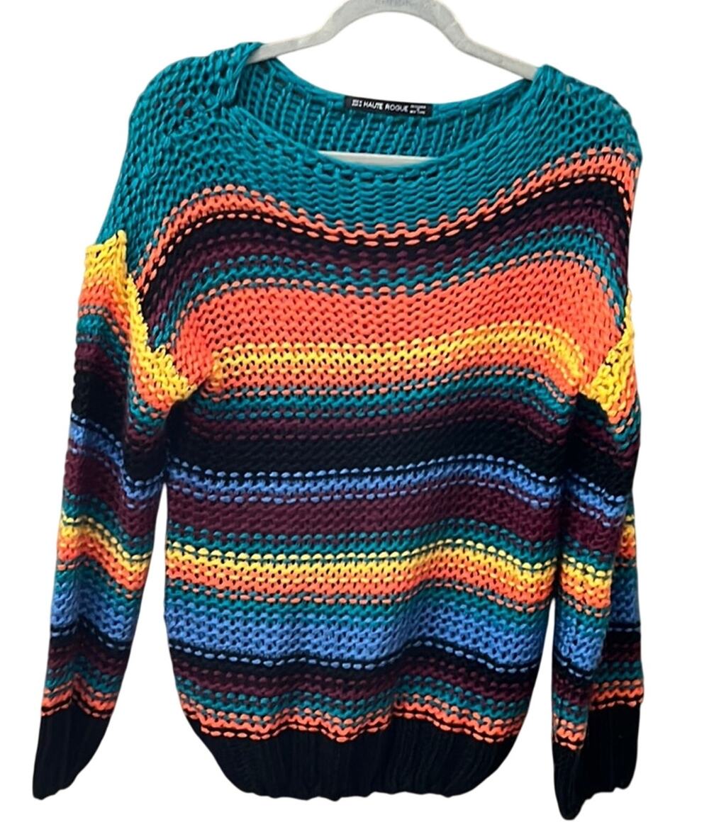HAUTE ROGUE Designed in New York Colorful Fall Striped Sweater-Size Medium